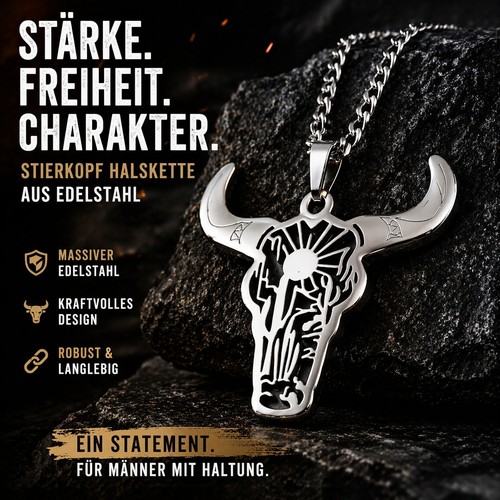Edelstahl stierkopf halskette - stierkopf,